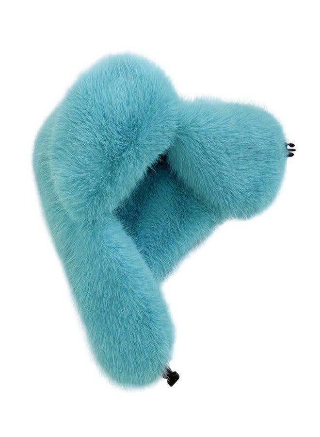BSYLOO Women's Fluffy Trapper Hat, Long Pile Faux Fur Ushanka hat with Buckle, Luxurious Mink-Style Winter Warm Hat Azure - Image 1